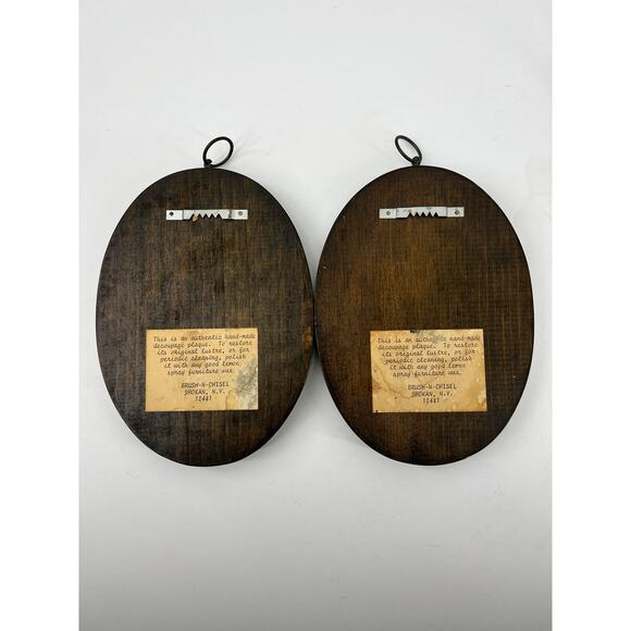 VTG. Hummel Art Boy and Girl Decoupage Plaques 2 Wood Oval Boy Cat Girl Flowers - Picture 4 of 12